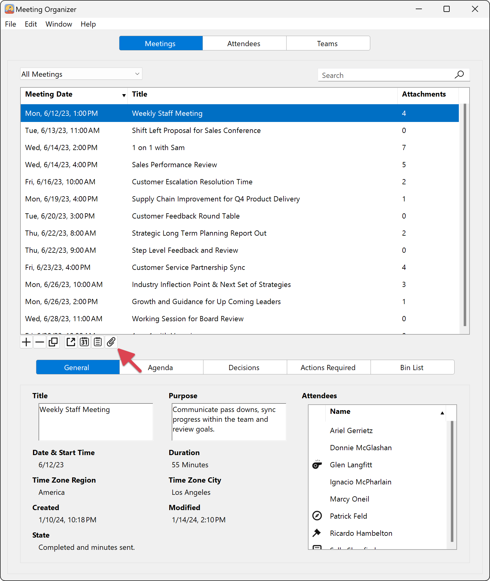 Summit Meeting Organizer Attachments Button
